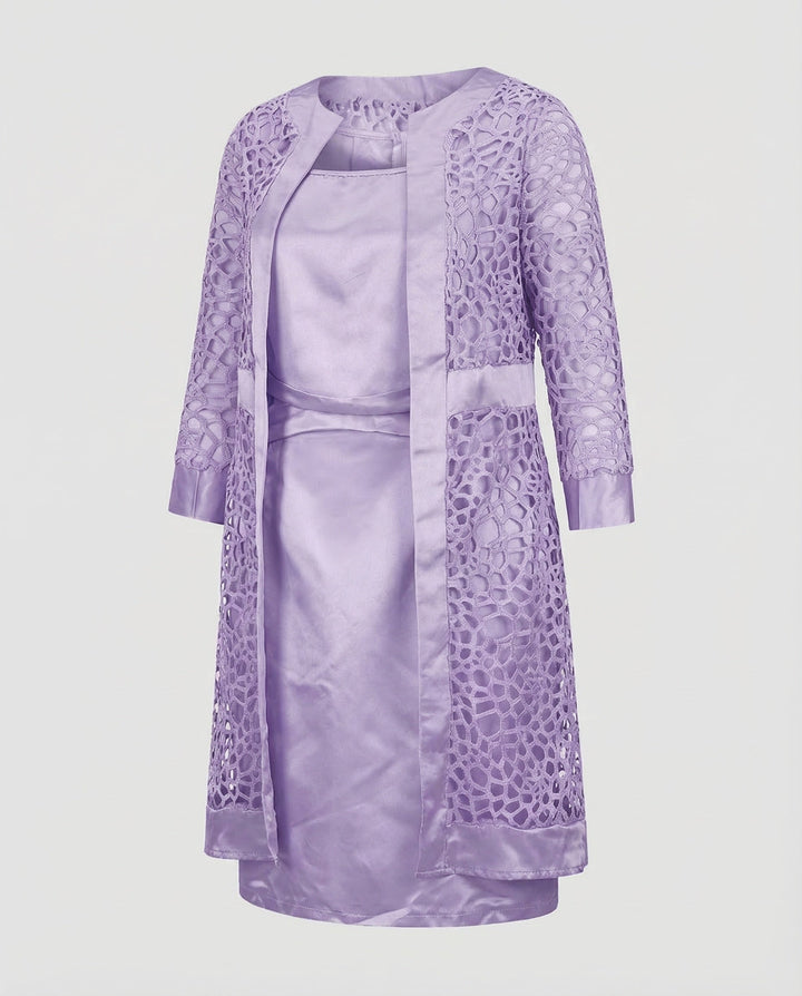 Lace Bodice Dress With Cardigan Overlay