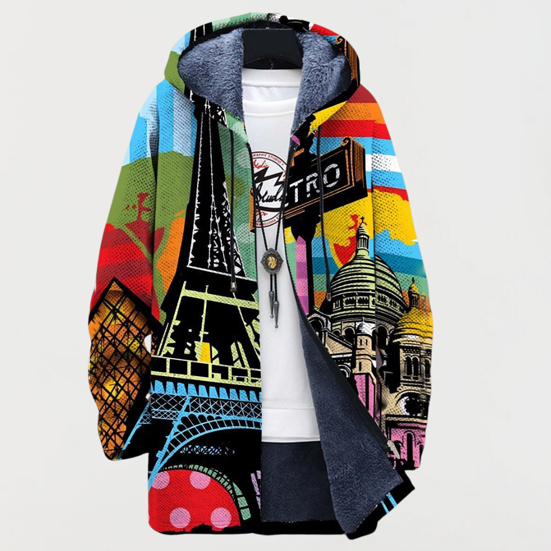 Jamie | Abrigo con capucha de diseño gráfico de París