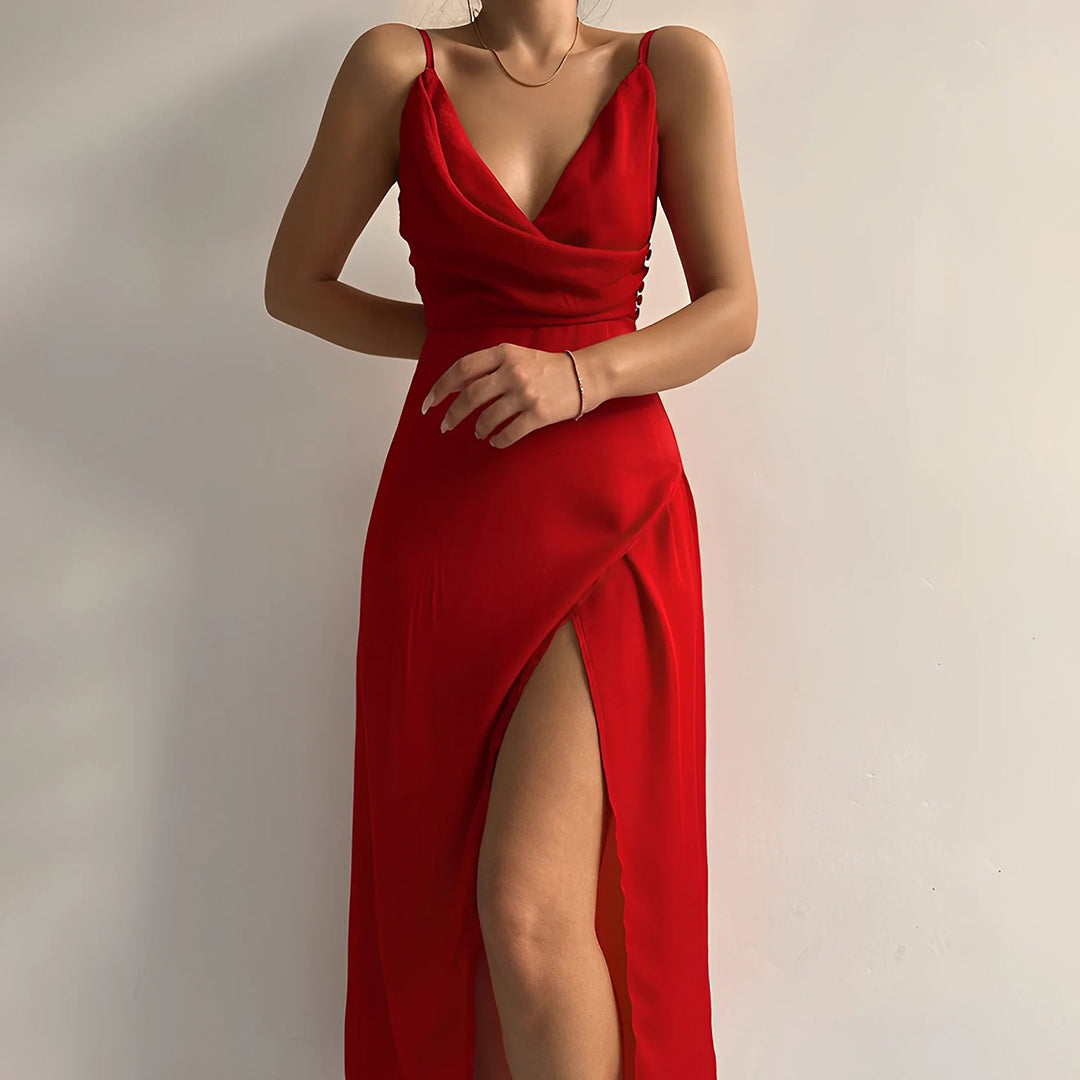Satin-Look Sleeveless V-Neck Dress