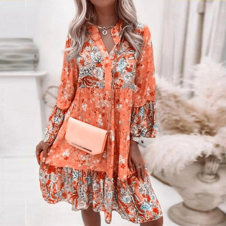 Floral V-Neck Long Sleeve Mini Dress
