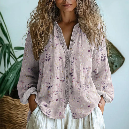 Ámbar™ - Blusa Vintage con Estampado de Hojas