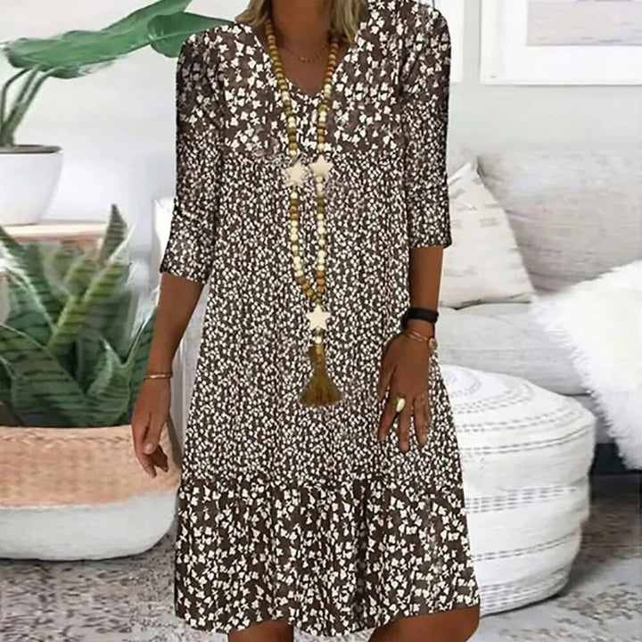 Floral V-Neck Midi Dress With Lace Bodice