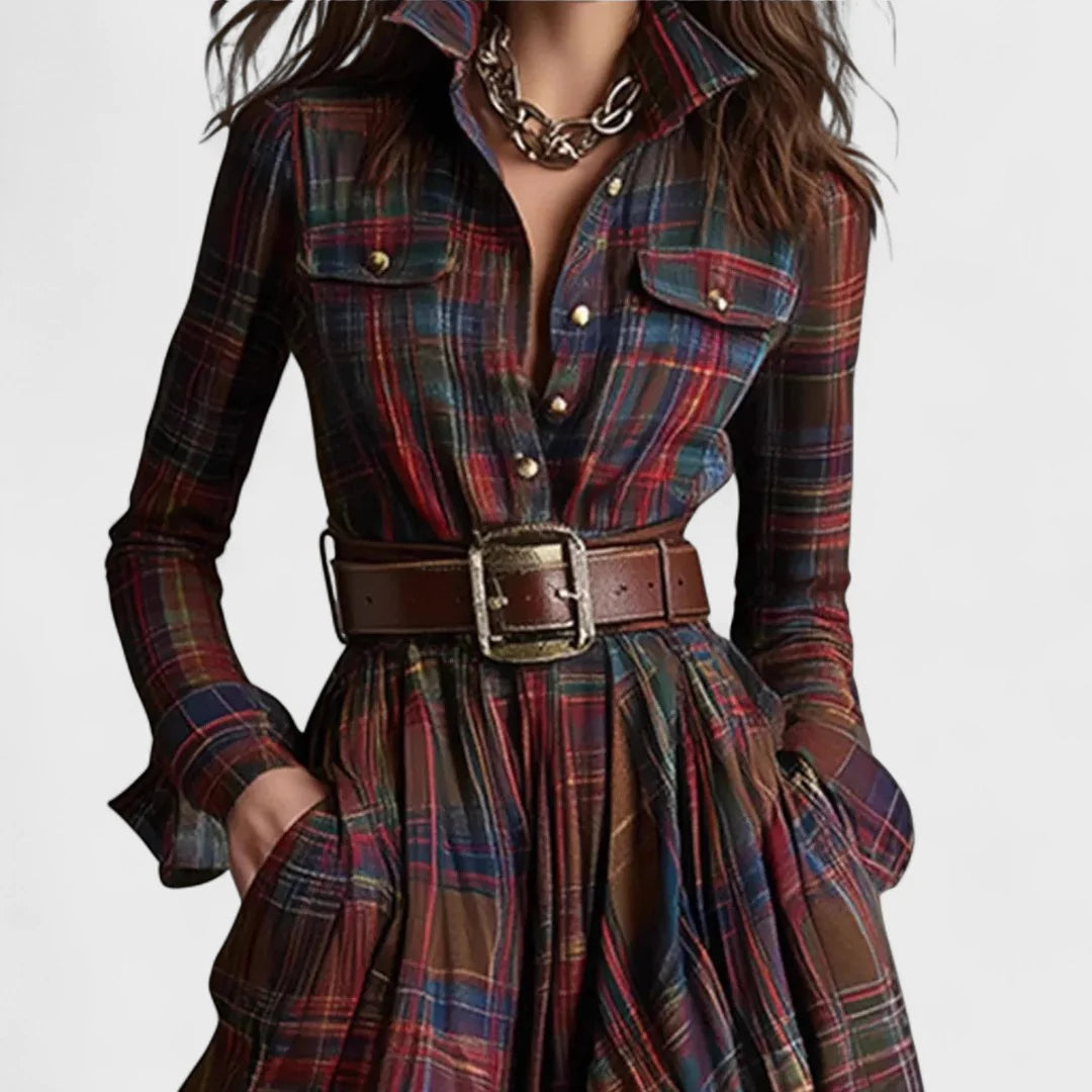 Bryanna — Abito lungo check con cintura