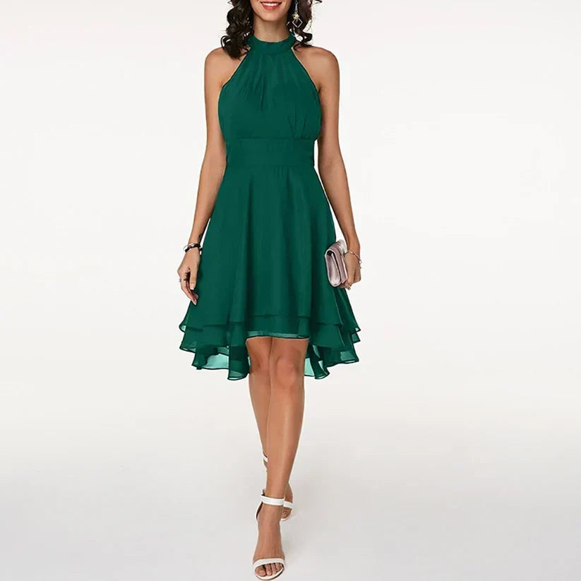 Halter Neck Ruffle Hem Midi Dress
