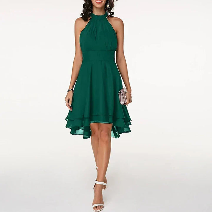 Halter Neck Ruffle Hem Midi Dress