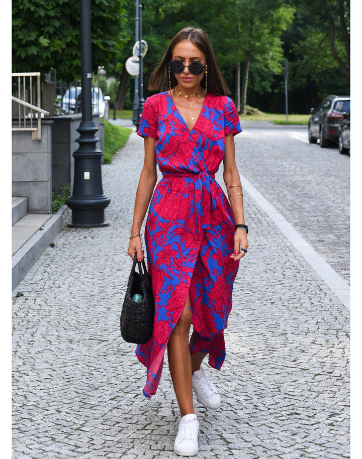 Floral Wrap V-Neck Maxi Dress