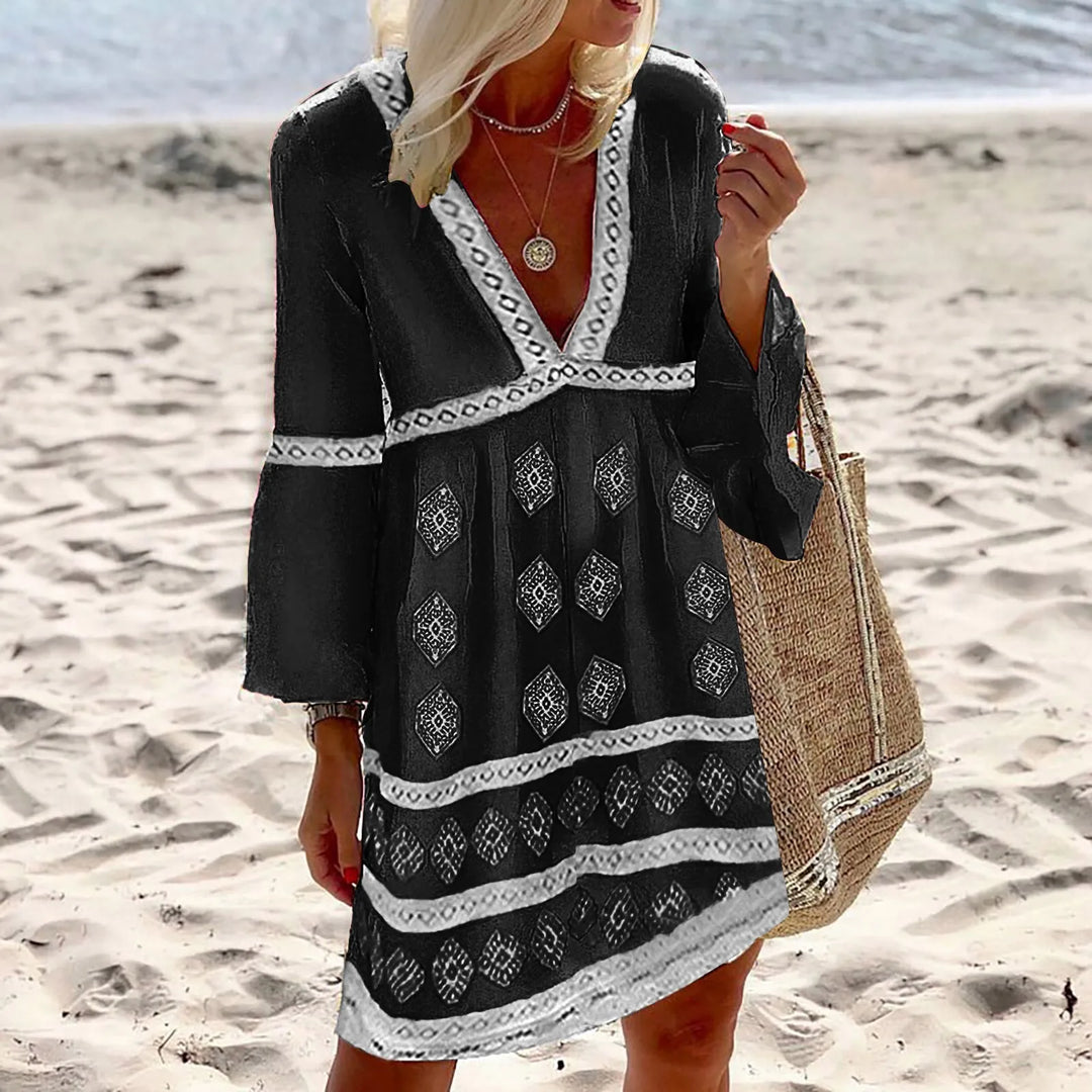 Boho V-Neck Geometric Print Dress