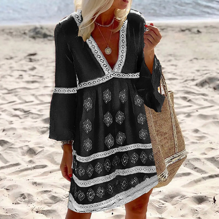 Boho V-Neck Geometric Print Dress