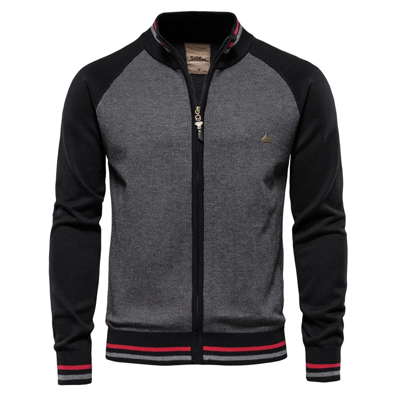 Herren-Strickjacke mit Kontrastärmeln und Reißverschluss