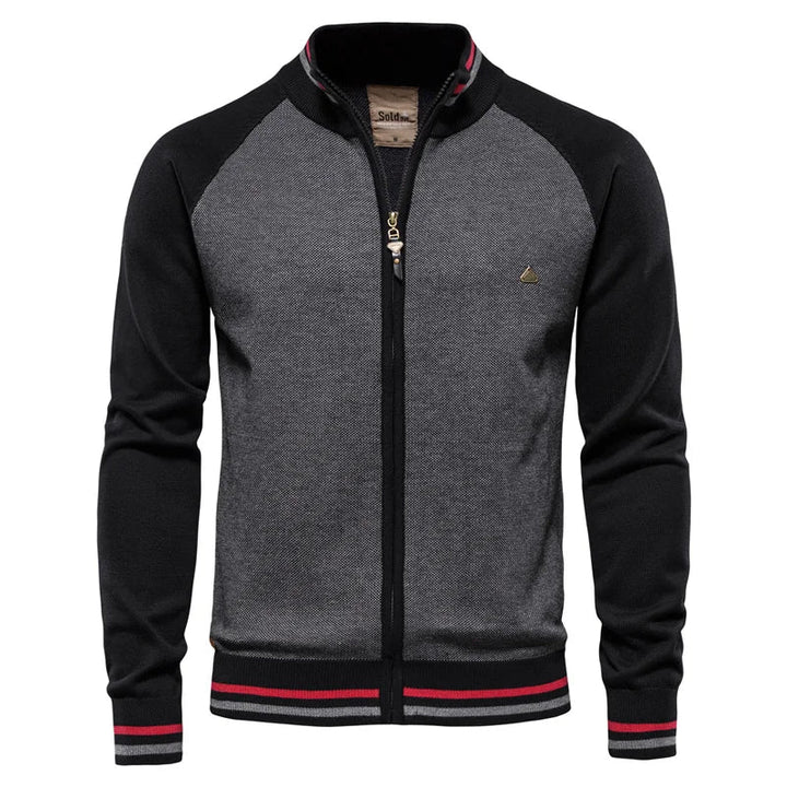 Herren-Strickjacke mit Kontrastärmeln und Reißverschluss