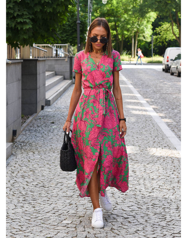 Floral Wrap V-Neck Maxi Dress