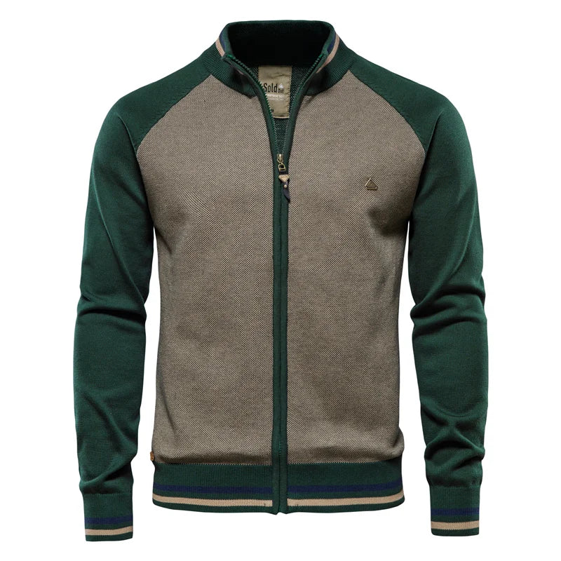 Herren-Strickjacke mit Kontrastärmeln und Reißverschluss
