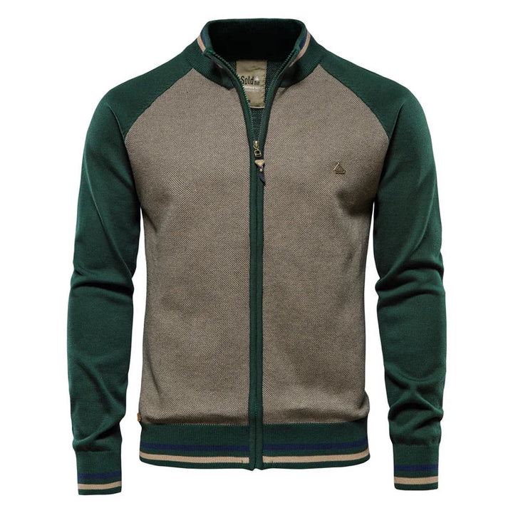 Herren-Strickjacke mit Kontrastärmeln und Reißverschluss