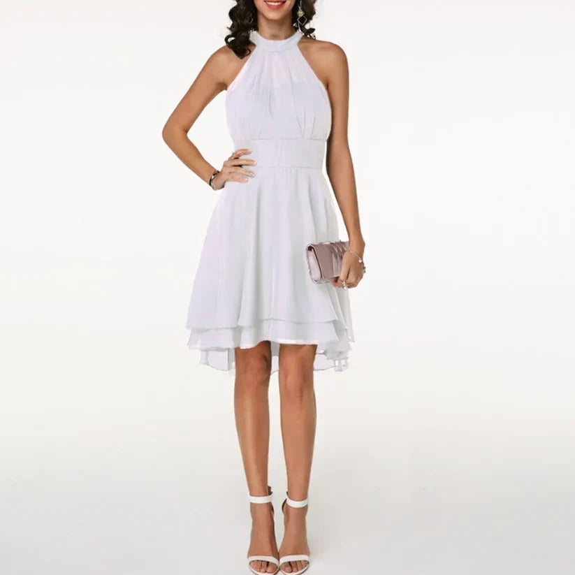 Halter Neck Ruffle Hem Midi Dress