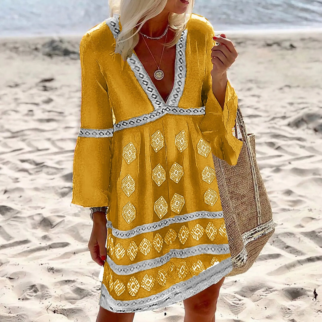 Boho V-Neck Geometric Print Dress
