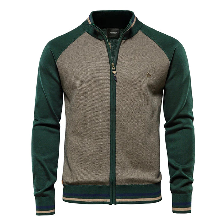 Herren-Strickjacke mit Kontrastärmeln und Reißverschluss
