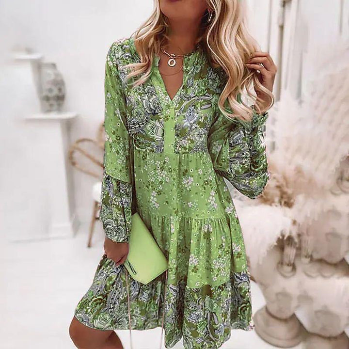 Floral V-Neck Long Sleeve Mini Dress