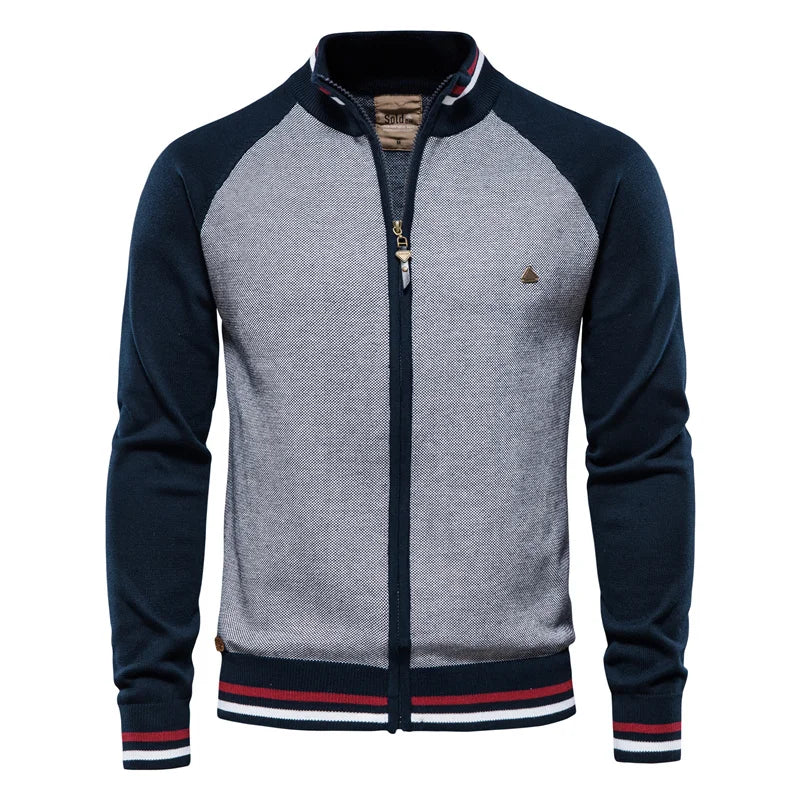 Herren-Strickjacke mit Kontrastärmeln und Reißverschluss