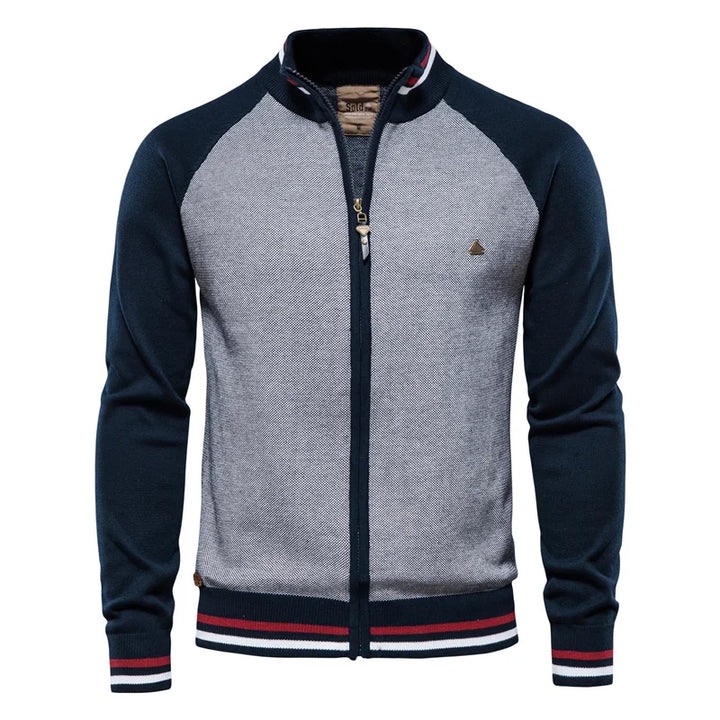 Herren-Strickjacke mit Kontrastärmeln und Reißverschluss