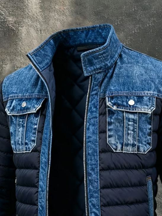 Veste hybride matelassée aspect denim pour homme