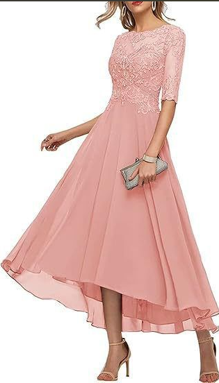 Lace Bodice High-Low Evening Dress