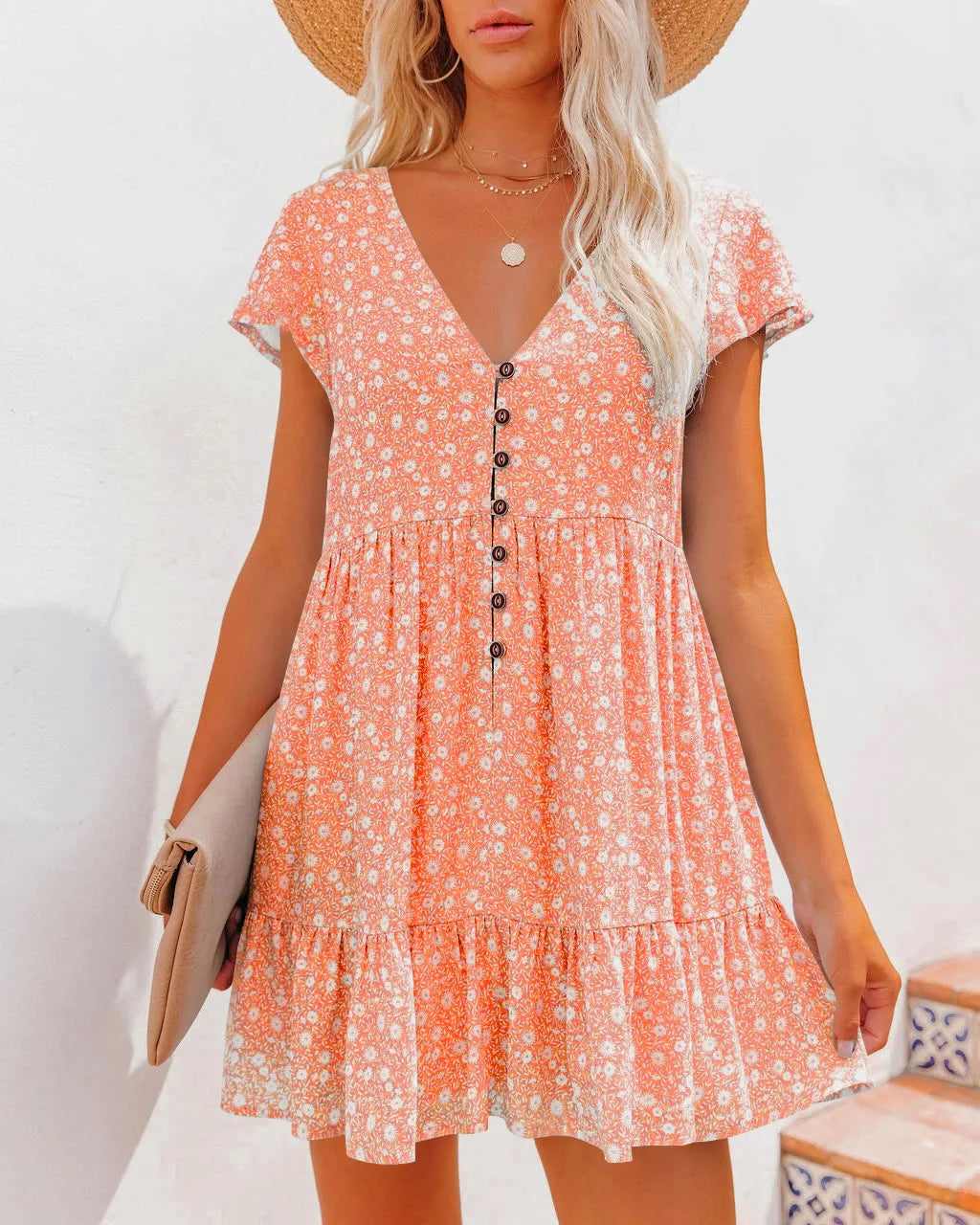 Floral Mini Dress with Flutter Sleeves
