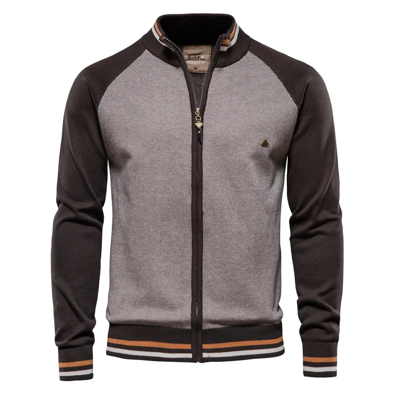 Herren-Strickjacke mit Kontrastärmeln und Reißverschluss