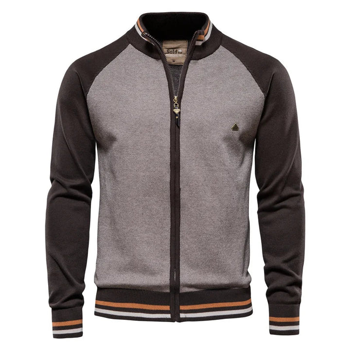 Herren-Strickjacke mit Kontrastärmeln und Reißverschluss