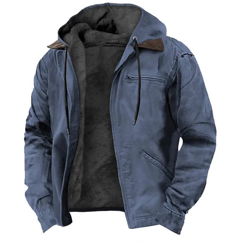 Giacca da uomo con cappuccio, zip e fodera in peluche