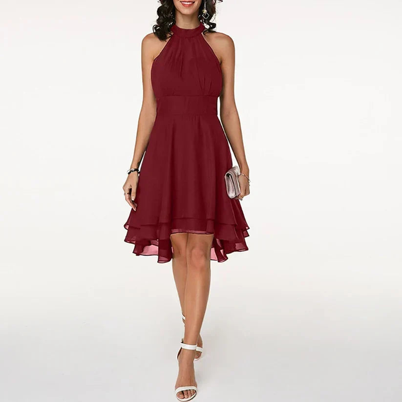 Halter Neck Ruffle Hem Midi Dress