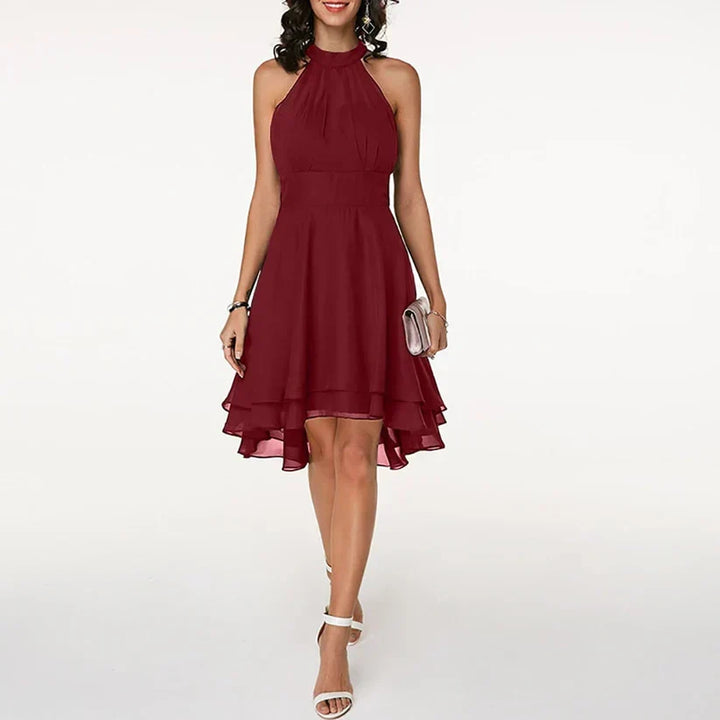 Halter Neck Ruffle Hem Midi Dress