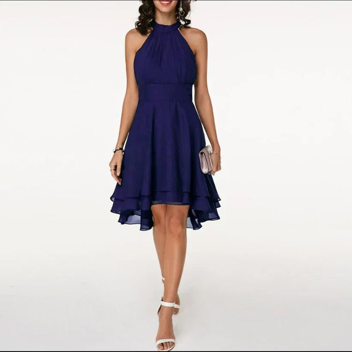 Halter Neck Ruffle Hem Midi Dress