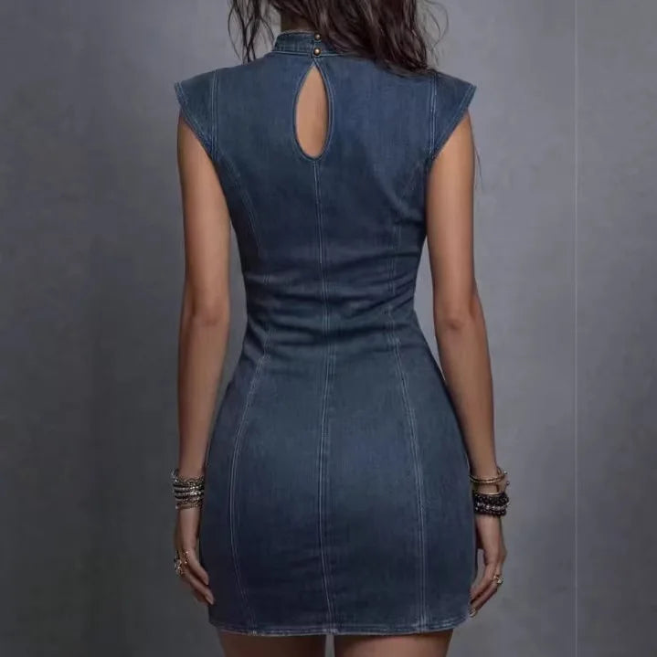 Denim Sculpt | Miniabito con cut-out e scollo incrociato