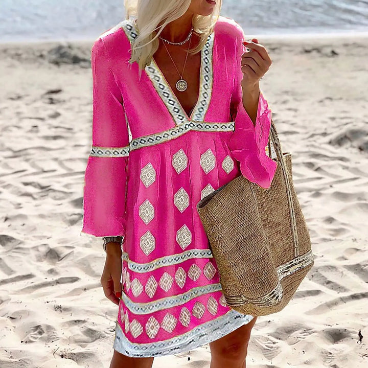 Boho V-Neck Geometric Print Dress