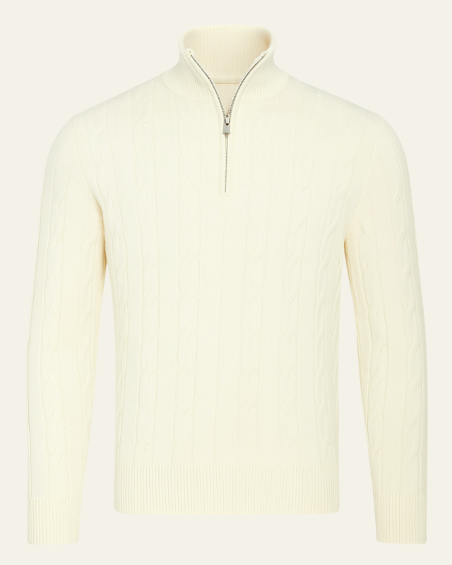 Camisola masculina de malha com fecho e entrançado | Fio macio e estilo requintado