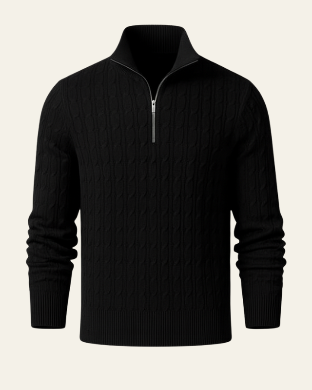 Herrenpullover mit kurzem Reißverschluss | Zopfmuster und eleganter Stil für den Herbst