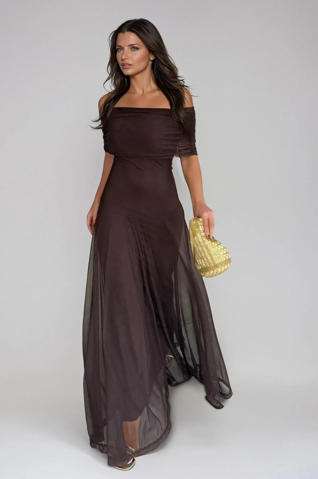 Abito Elegante con Sovrapposizione in Mesh