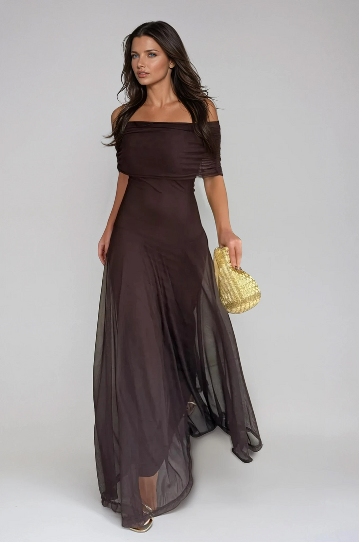 Abito Elegante con Sovrapposizione in Mesh