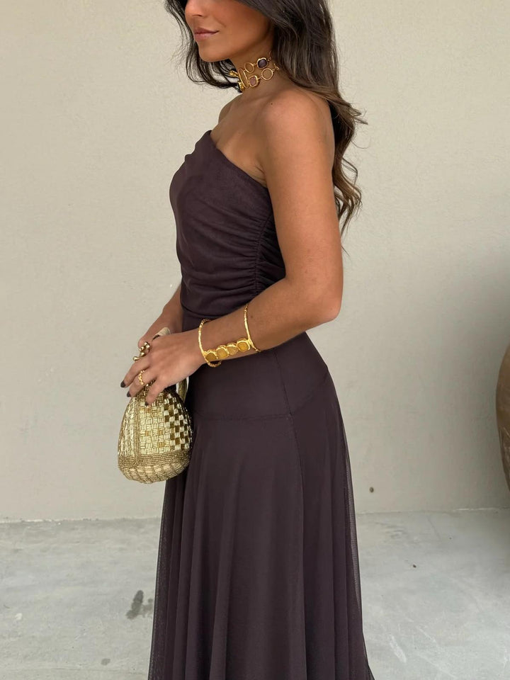 Abito Elegante con Sovrapposizione in Mesh