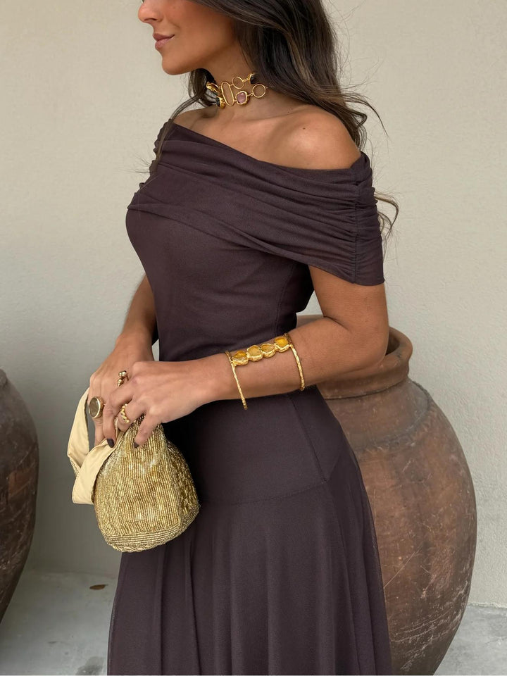Abito Elegante con Sovrapposizione in Mesh