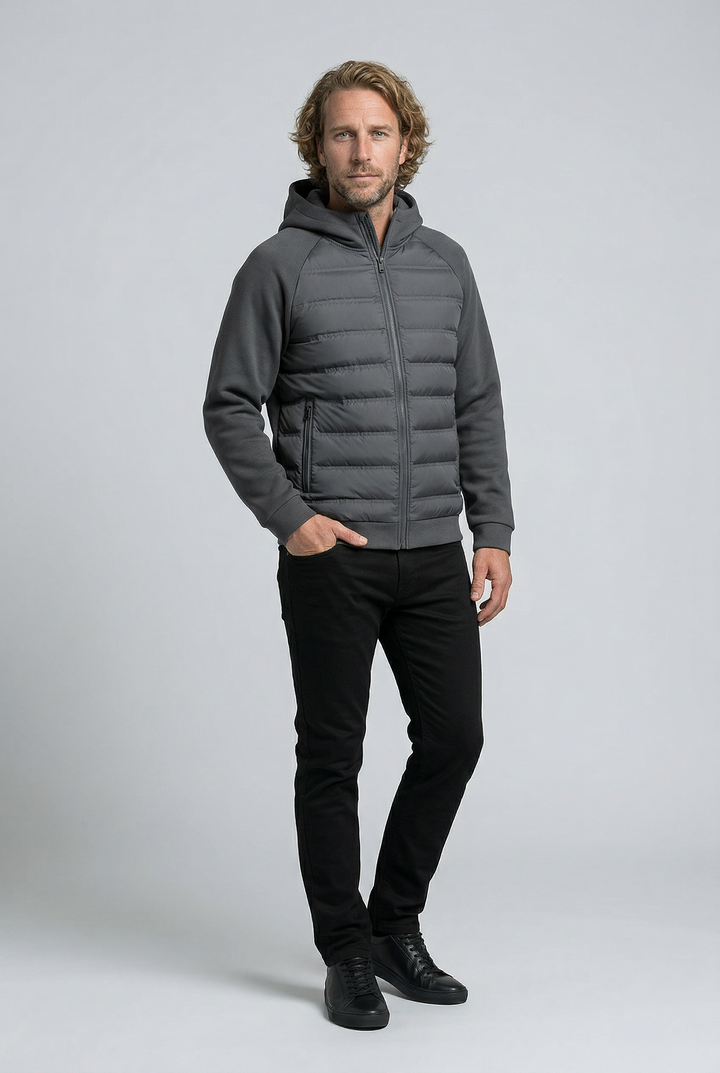 Giacca da uomo con cappuccio grigio antracite | Vestibilità ampia e leggera imbottitura