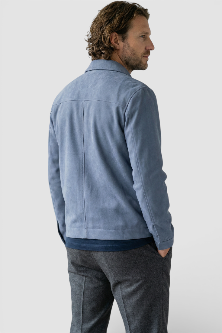Chaqueta de ante azul para hombre | Cremallera delantera y corte regular