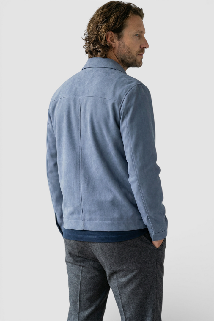 Chaqueta de ante azul para hombre | Cremallera delantera y corte regular