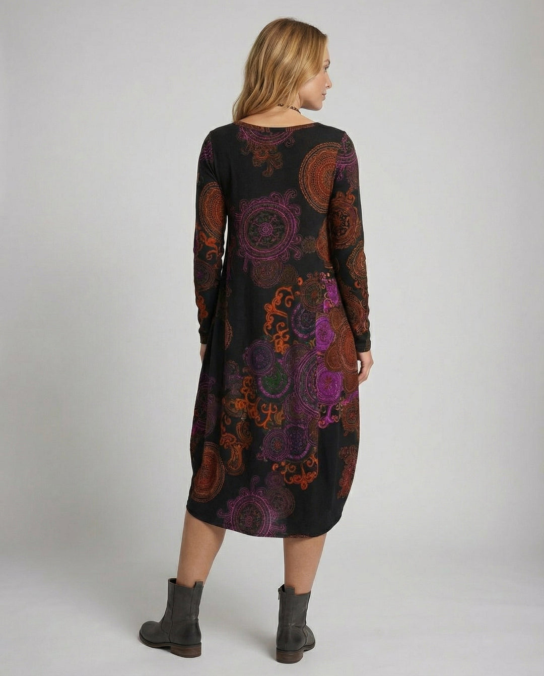 Boho Long Sleeve Midi Dress With Paisley Print