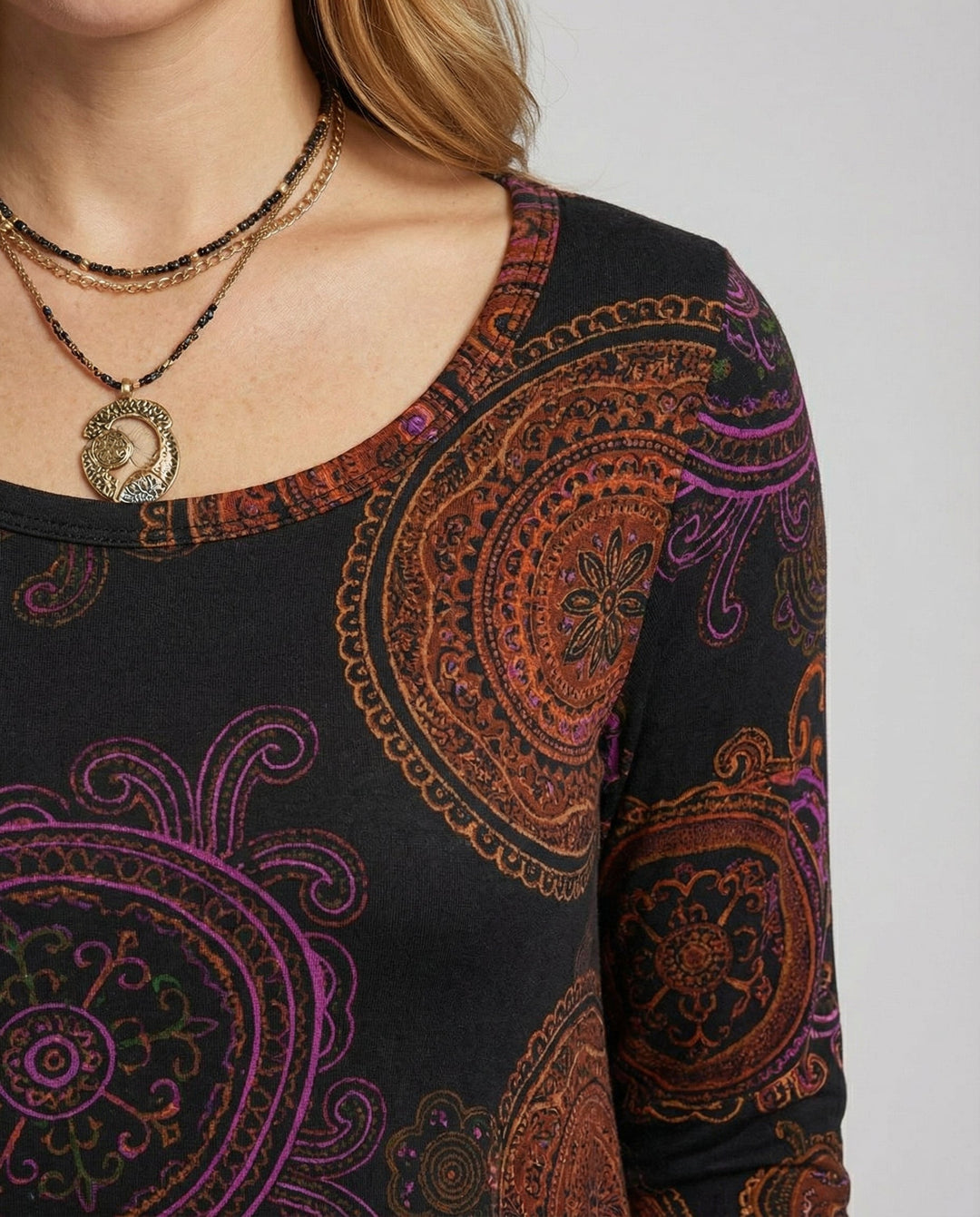 Boho Long Sleeve Midi Dress With Paisley Print