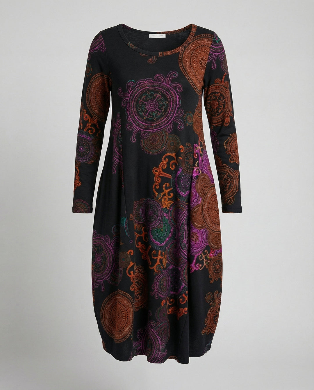 Boho Long Sleeve Midi Dress With Paisley Print
