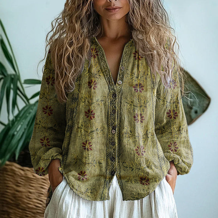 Brianna | Elegante camicia vintage con stampa floreale