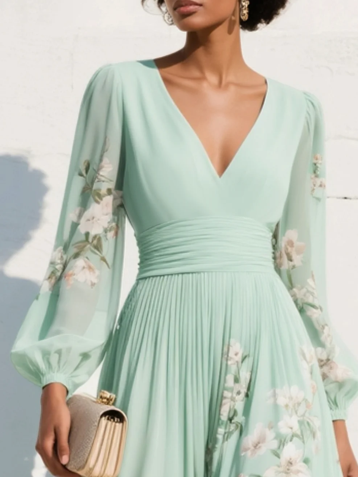 Cisella | Light green floral midi dress