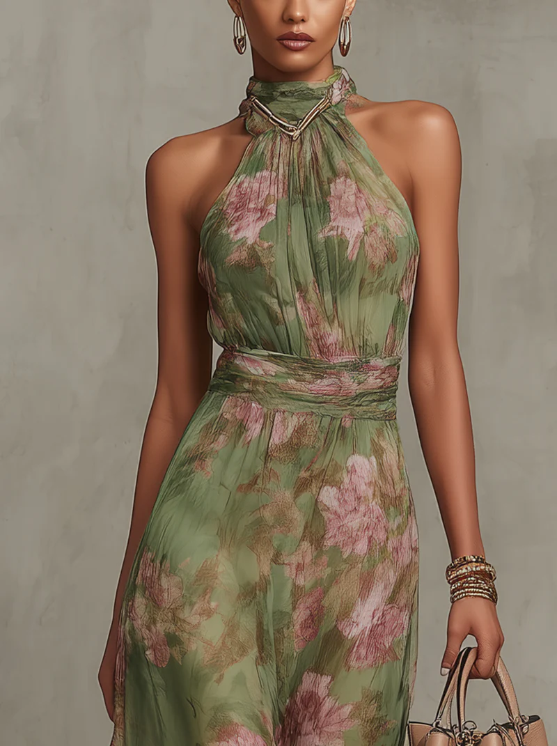 Livia | Elegante bloemenmaxijurk met halternek