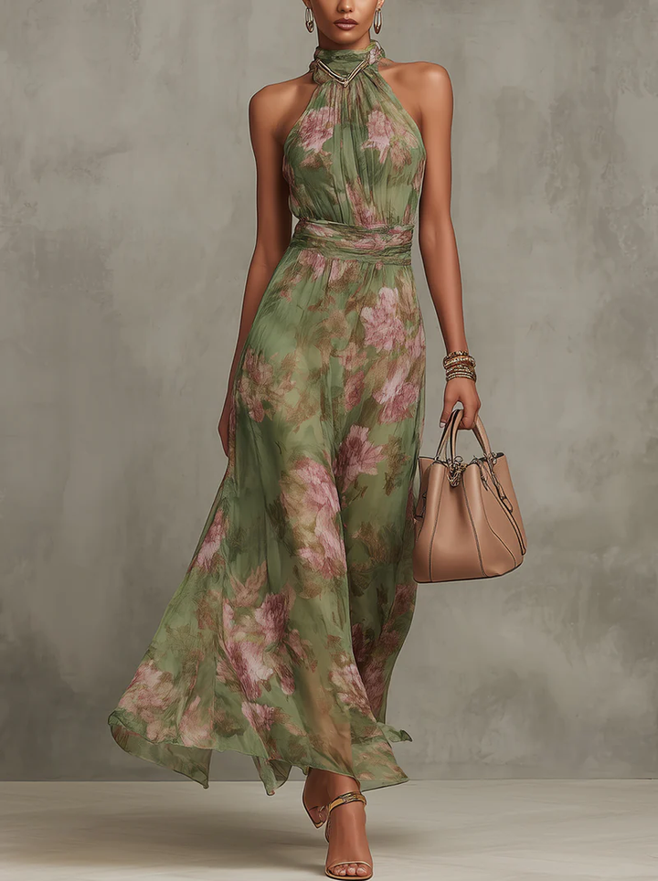 Livia | Elegante bloemenmaxijurk met halternek